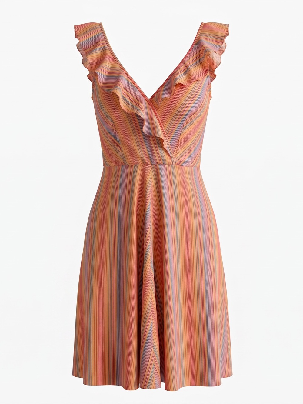 Vintage Handmade Ruffle Rainbow Knee Length Dress S